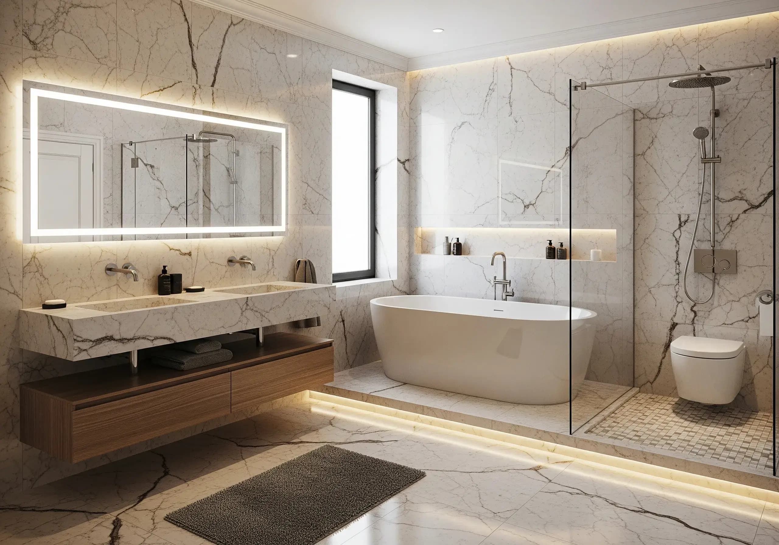 A collection of modern sanitaryware including a sink and toilet.